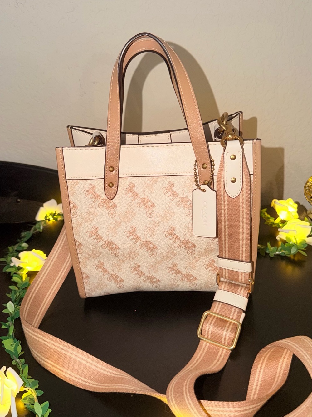 Coach Signature Horse & Carriage Tote with Striped Strap